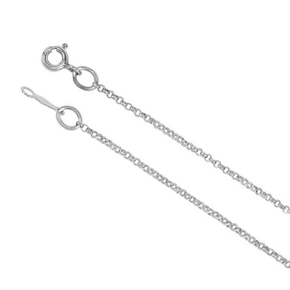 1.5mm, 14k White Gold Solid Rolo Chain Necklace, 16 Inch